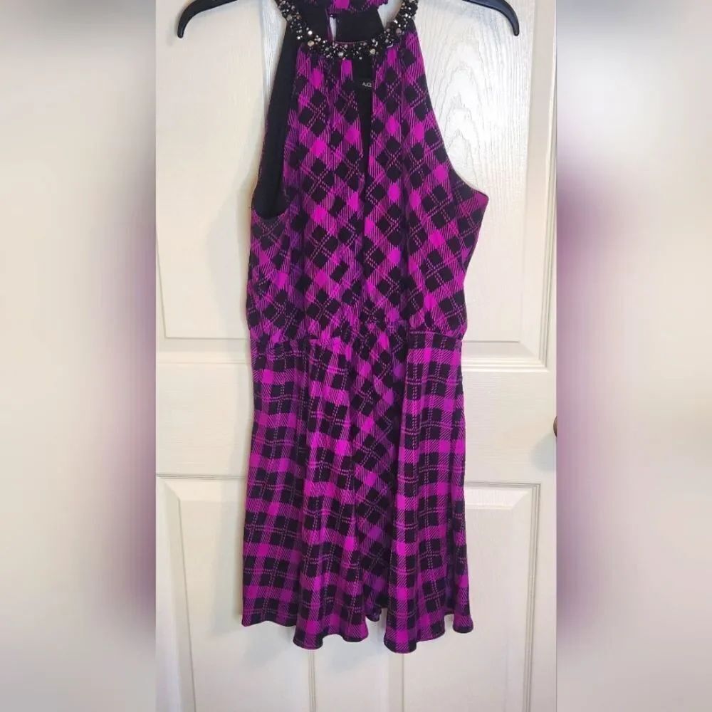Alice&Trixie L Pink Black Plaid SlvlessβBeaded Collar 100% SILK Women Mini Dress